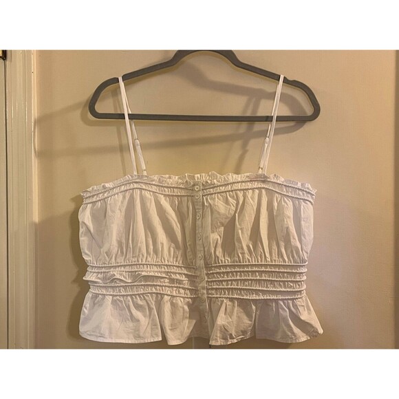 Madewell Women's Size L White Smocked Button-Front Top in Poplin NEW - Picture 1 of 8